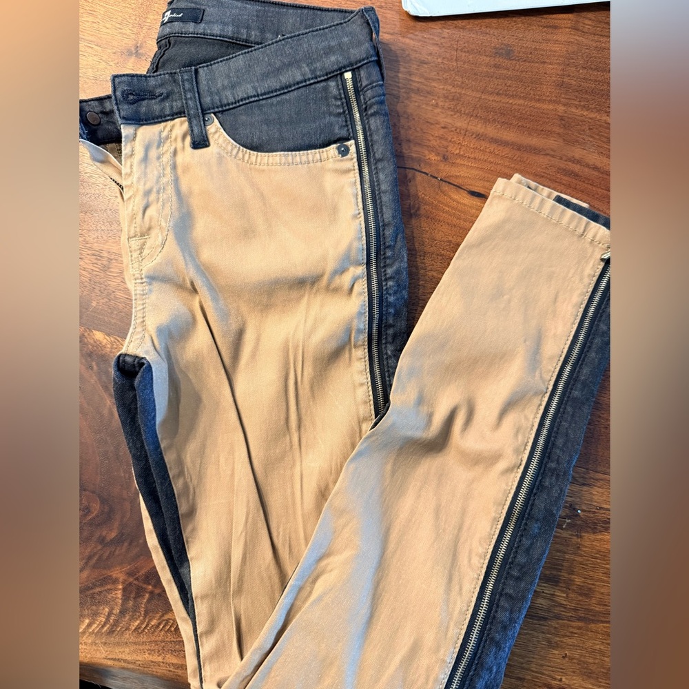 7 For All Mankind Black and Tan Skinny Jeans